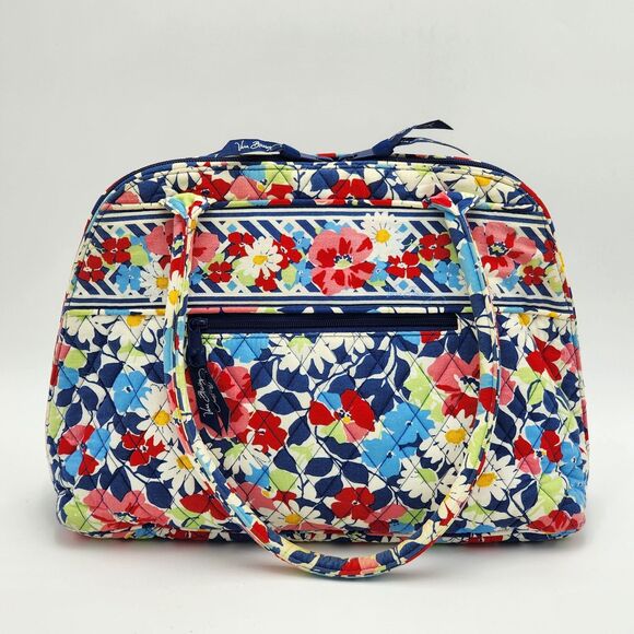 Vera Bradley 2012 Summer Cottage Blue Red Quilted Bowler Shoulder Bag - Picture 5 of 11